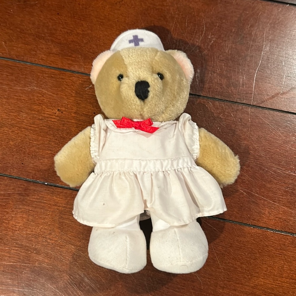 Dakin Teddy Bear Plush Nancy Nurse 8" Vintage 1985 Red Bow Stuffed